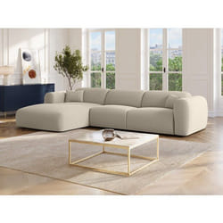 Grand Canapé D'Angle Gauche Convertible Express En Tissu Chiné Beige Pogni
