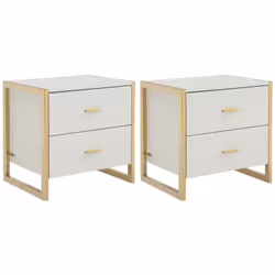 La table de chevet OMBRELIA se distingue par son design épuré et ses touches dorés raffinés. Dotée de 2 tiroirs spacieux, ell ...
