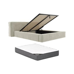 Lit coffre 200 x 200 cm - Tissu bouclette - Beige + Matelas - TIMANO de Pascal Morabito