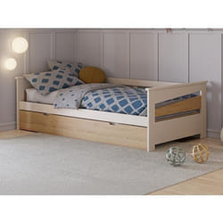 Lit gigogne 2 x 90 x 190 cm - MDF - Coloris : Naturel et beige + Matelas - LURAVO