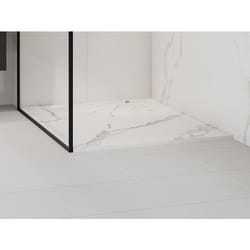 Receveur de douche extra plat à poser ou à encastrer recoupable en résine SMC avec siphon - Blanc marbré - 120 x 90 cm - LYROSA