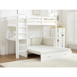 Lit mezzanine 90 X 190 cm avec sofa convertible - Pin et MDF - Blanc - ORPELIA