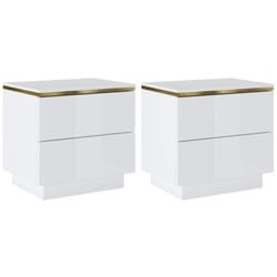 Lot de 2 tables de chevet avec 2 tiroirs - Blanc brillant et doré - vukia de Pascal Morabito