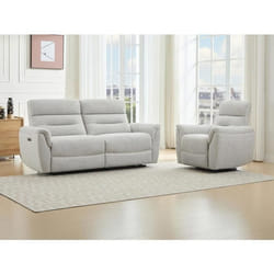 Canapé 3 places et fauteuil relax électrique en tissu texturé gris clair BREVIO