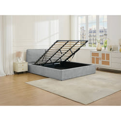 Lit Coffre Déhoussable 180 X 200 Cm - Tissu - Gris Clair + Matelas - Tenese