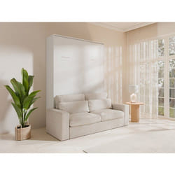 Vente-unique - Lit Escamotable 140 X 200 Cm - Ouverture Verticale Manuelle - Blanc + Canapé - Beganio