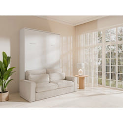 Vente-unique - Lit Escamotable 160 X 200 Cm - Ouverture Verticale Manuelle - Blanc + Canapé - Beganio