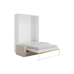 Lit Escamotable 160 X 200 Cm - Ouverture Verticale Manuelle - Coloris : Naturel Et Blanc + Matelas + Canapé - Beganio