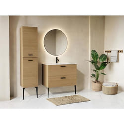 Colonne de salle de bain striée sur pieds - Naturel clair - H140 cm - SARONE