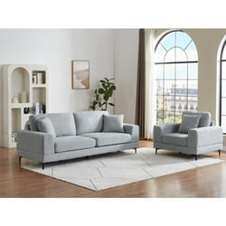 Canapé 3 places et fauteuil en tissu texturé gris clair JAMOLO