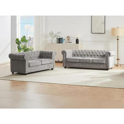 Canapés 3 places et 2 places en tissu gris CHESTERFIELD