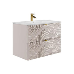 Meuble de salle de bain suspendu texturé avec vasque à encastrer - Beige - 80 cm - RINAREL