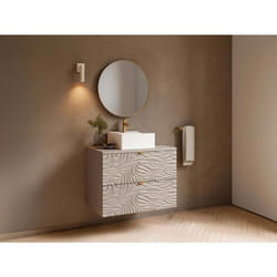 Meuble de salle de bain suspendu texturé avec vasque à poser carrée - Beige - 80 cm - RINAREL