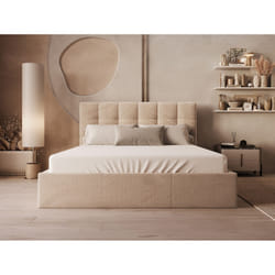 Lit Coffre 180 X 200 Cm - Velours - Beige + Matelas - Mirdal De Pascal Morabito