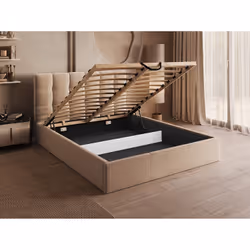 Lit Coffre 180 X 200 Cm - Velours - Beige + Matelas - Mirdal De Pascal Morabito - Vue supplémentaire 2