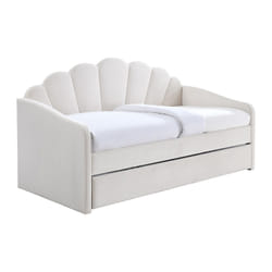 Lit Gigogne Coquillage 2 X 90 X 190 Cm - Velours - Blanc + Matelas - Elusia