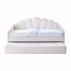 Lit Gigogne Coquillage 2 X 90 X 190 Cm - Velours - Blanc + Matelas - Elusia - Vue supplémentaire 2