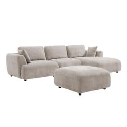 Canapé D'Angle Droit Et Pouf En Tissu Beige Tindralo