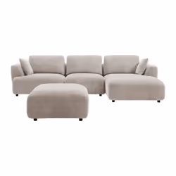 Canapé D'Angle Droit Et Pouf En Tissu Beige Tindralo - Vue supplémentaire 2