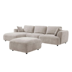 Canapé D'Angle Gauche Et Pouf En Tissu Beige Tindralo