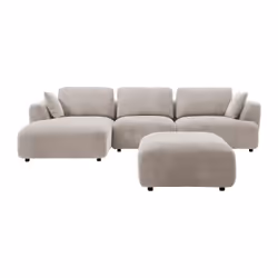 Canapé D'Angle Gauche Et Pouf En Tissu Beige Tindralo - Vue supplémentaire 2