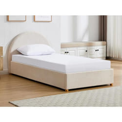 Lit coffre 90 x 190 cm - Velours côtelé - Beige + Matelas - LIRIMO