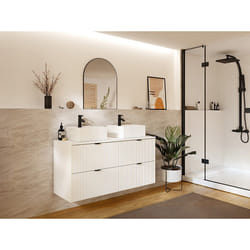 Meuble De Salle De Bain Suspendu Strié Avec Vasque À Poser Carrée - Blanc Mat - 120 Cm - Zevini