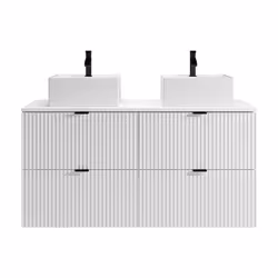 Meuble De Salle De Bain Suspendu Strié Avec Vasque À Poser Carrée - Blanc Mat - 120 Cm - Zevini - Vue supplémentaire 2