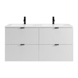 Meuble De Salle De Bain Suspendu Strié Avec Vasque À Encastrer - Blanc Mat - 120 Cm - Zevini
