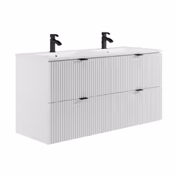 Meuble De Salle De Bain Suspendu Strié Avec Vasque À Encastrer - Blanc Mat - 120 Cm - Zevini - Vue supplémentaire 2