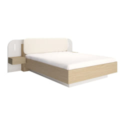 Lit avec chevets 160 x 200 cm - Avec LEDs - Coloris : Beige et naturel + Sommier - LYORIMA