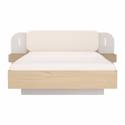 Lit avec chevets 160 x 200 cm - Avec LEDs - Coloris : Beige et naturel + Sommier - LYORIMA - Vue supplémentaire 2