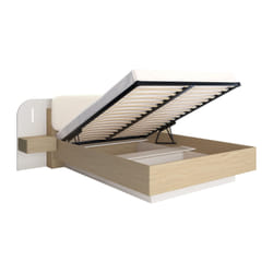 Lit Coffre Avec Chevets 160 X 200 Cm - Avec Leds - Coloris : Beige Et Naturel - Lyorima