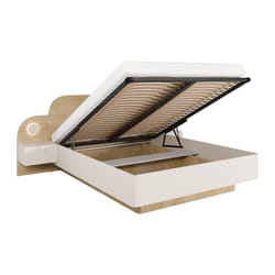 Lit Coffre 160 X 200 Cm - Avec Chevets Et Leds - Coloris : Beige Et Naturel + Matelas - Dartagno