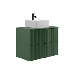 Meuble De Salle De Bain Suspendu Strié Avec Vasque Carrée À Poser - Vert Mat - 80 Cm - Zevini