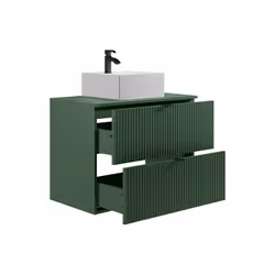 Meuble De Salle De Bain Suspendu Strié Avec Vasque Carrée À Poser - Vert Mat - 80 Cm - Zevini - Vue supplémentaire 2