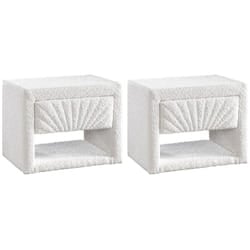 Lot de 2 tables de chevet - 1 tiroir et 1 niche - Tissu bouclette - Blanc - ULAMI