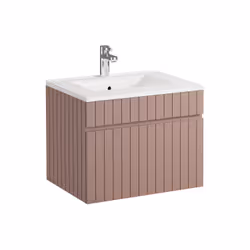 Meuble De Salle De Bain Suspendu Strié Rose Avec Vasque À Encastrer Et Colonne - 60 Cm - Satara - Vue supplémentaire 2