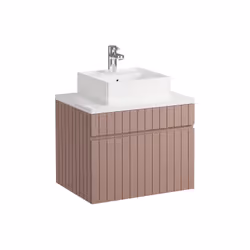Meuble De Salle De Bain Suspendu Strié Rose Avec Vasque À Poser Et Colonne - 60 Cm - Satara - Vue supplémentaire 2