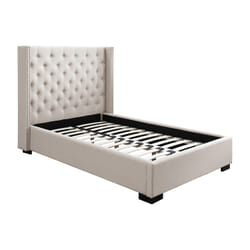 Lit 120 X 200 Cm Avec Tête De Lit Capitonnée - Tissu - Beige + Matelas - Massimo