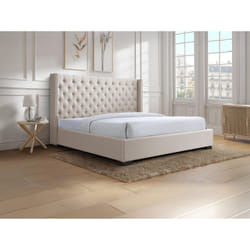 Lit 200 X 200 Cm Avec Tête De Lit Capitonnée - Tissu - Beige + Matelas - Massimo