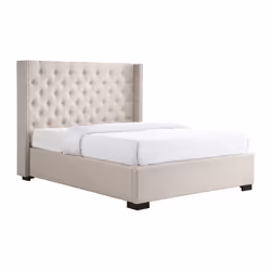 Lit 200 X 200 Cm Avec Tête De Lit Capitonnée - Tissu - Beige + Matelas - Massimo - Vue supplémentaire 2