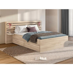 Lit 180 x 200 cm avec 4 tiroirs - Coloris : Naturel + Sommier + Matelas - TENALIA