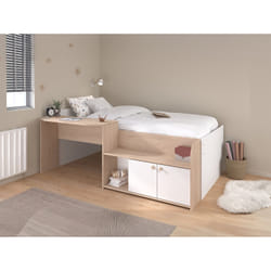 Lit Combiné 90 X 190/200 Cm - Coloris : Naturel Et Blanc + Sommier - Mivona