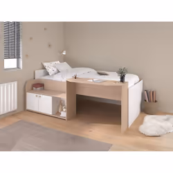 Lit Combiné 90 X 190/200 Cm - Coloris : Naturel Et Blanc + Sommier - Mivona - Vue supplémentaire 2