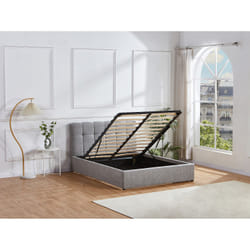 Lit Coffre 160 X 200 Cm - Tissu Bouclette - Gris + Matelas - Maziri