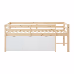 Lit Mi-hauteur 90 X 190 Cm Avec Rangement - Pin Et Mdf - Coloris : Naturel Et Blanc + Matelas - Laniori - Vue supplémentaire 2
