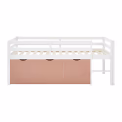 Lit Mi-hauteur 90 X 190 Cm Avec Rangement - Pin Et Mdf - Blanc Et Rose + Matelas - Laniori - Vue supplémentaire 2