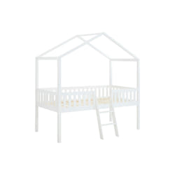 Lit Cabane Mi-hauteur 90 X 190 Cm - Pin - Blanc + Matelas - Naleny
