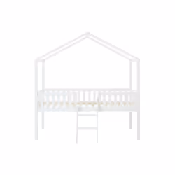 Lit Cabane Mi-hauteur 90 X 190 Cm - Pin - Blanc + Matelas - Naleny - Vue supplémentaire 2